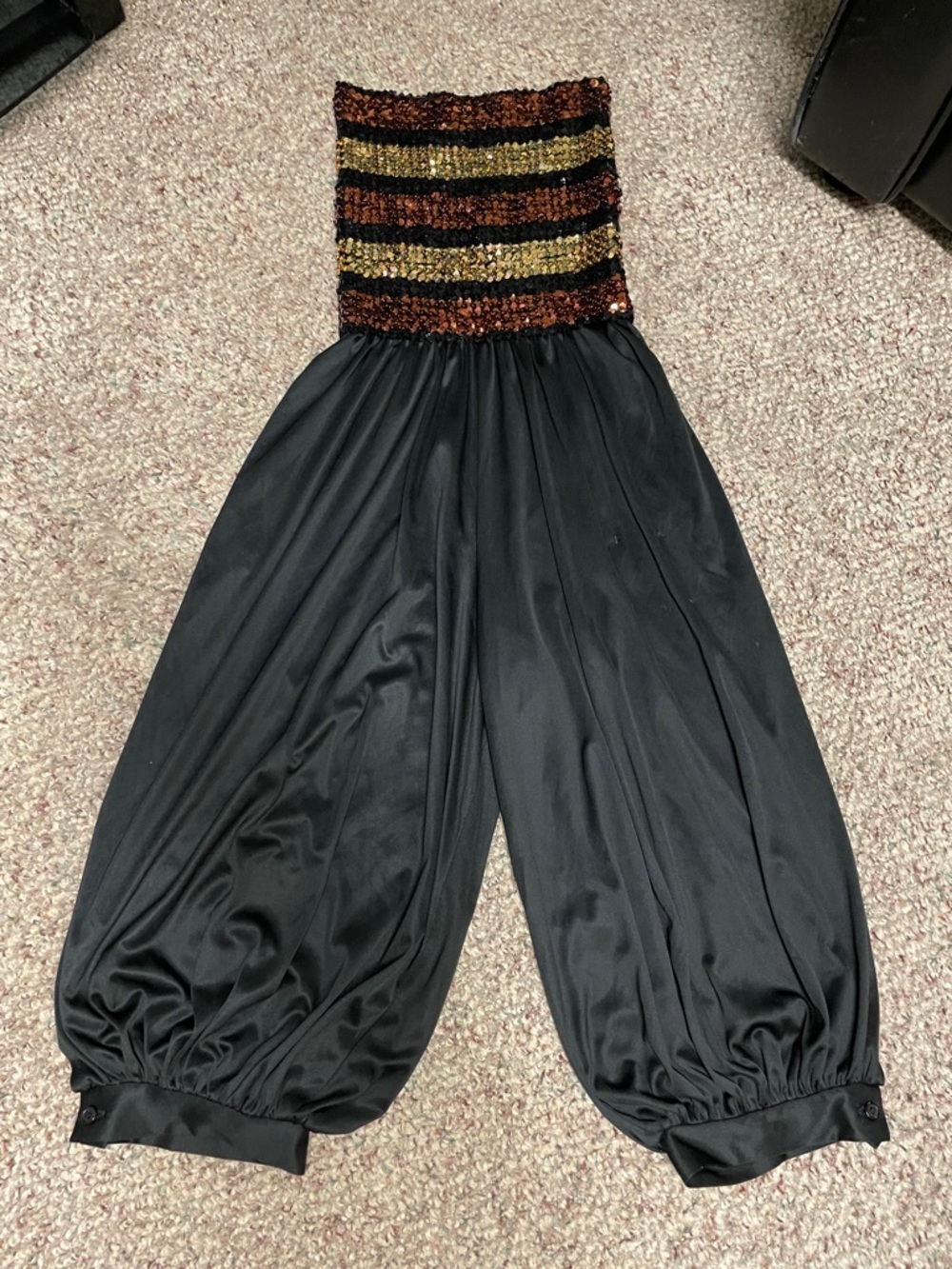 Vintage 70s metallic sequin striped stretch romper with haram cropped pant